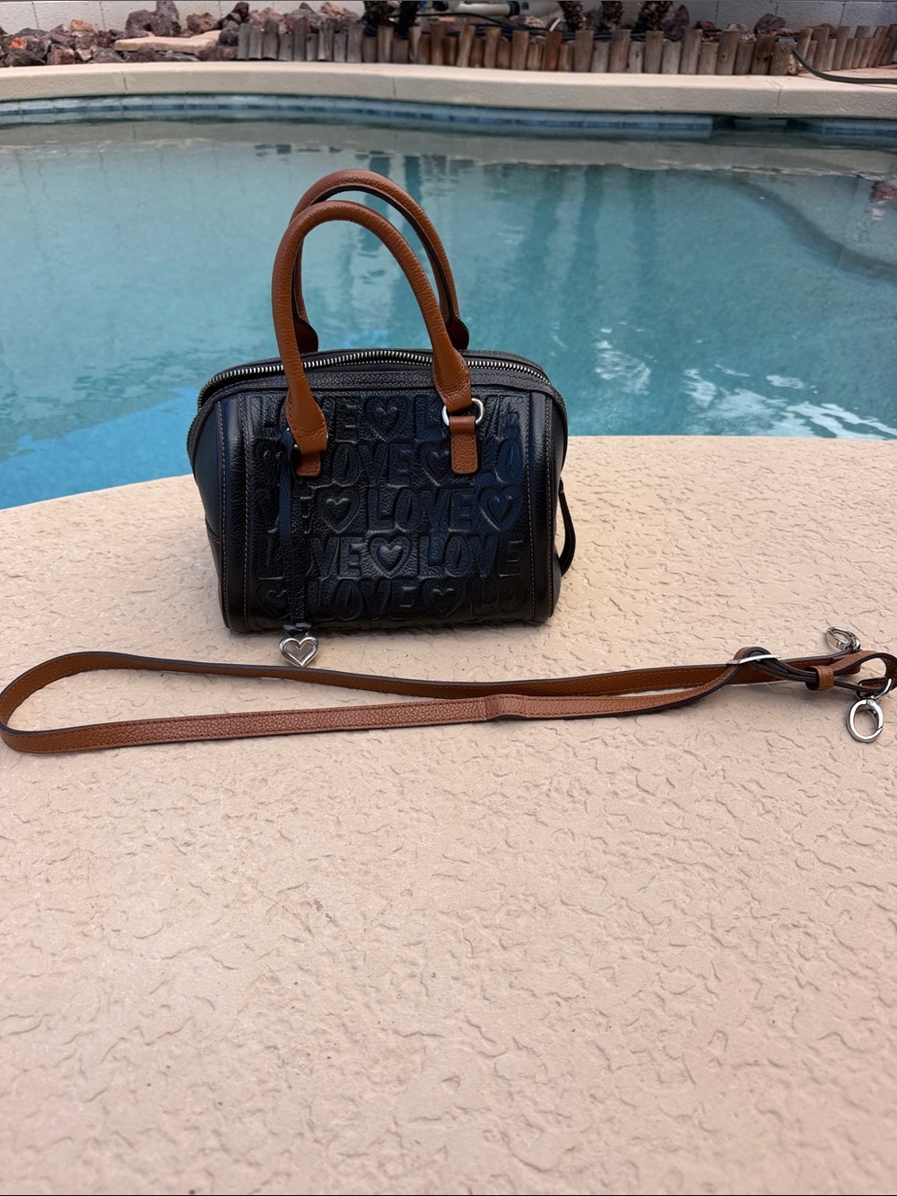 Brighton Black Crossbody Satchel with Brown Handles